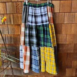 NWOT Vintage Plaid Flannel Elastic Waist Patchwork Skirt in Women's X-Large
